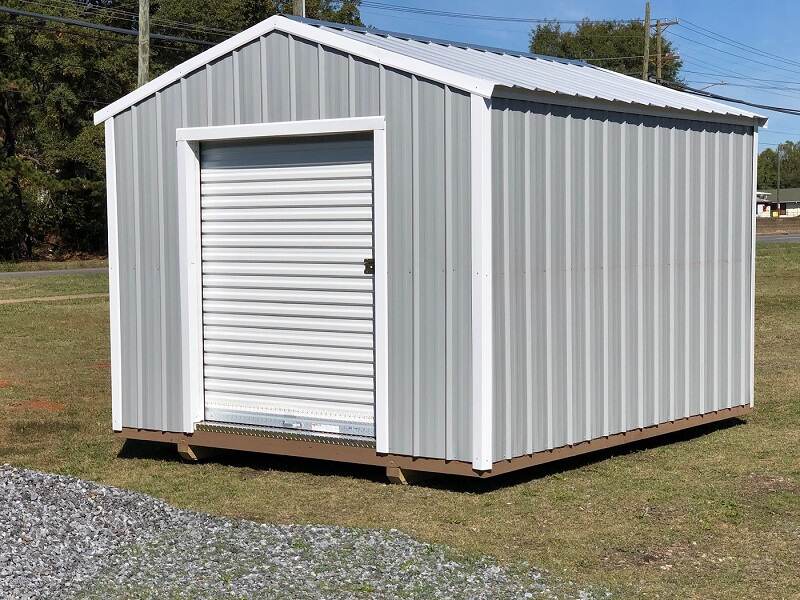 utility shed with roll up door